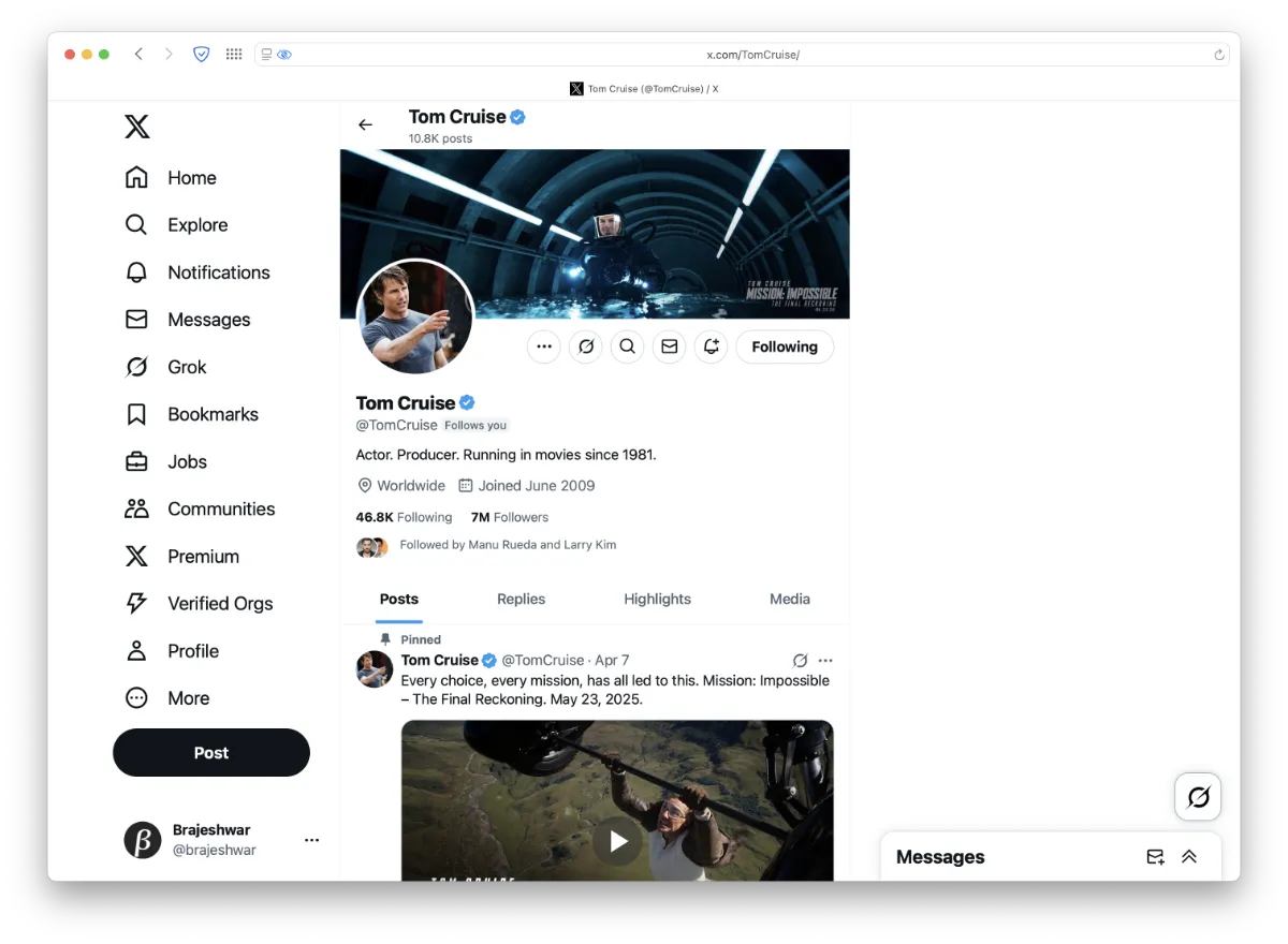 Tom Cruise follows Brajeshwar